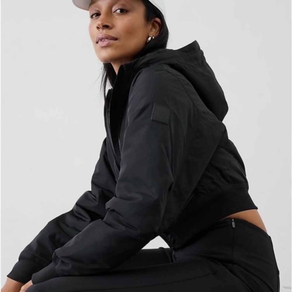 NWT Athleta Lucent Bomber Jacket Black Size Small Tall